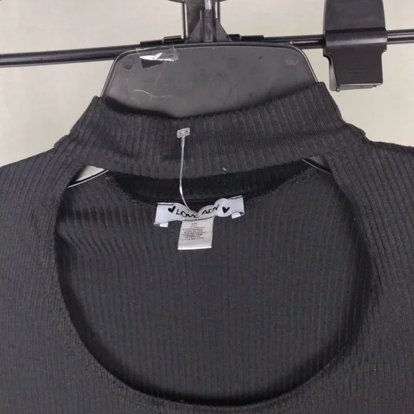 LOVE ADY NECK CUTOUT RIB KNIT BLACK DRESS SIZE XS (0-2) NWT - Picture 13 of 15